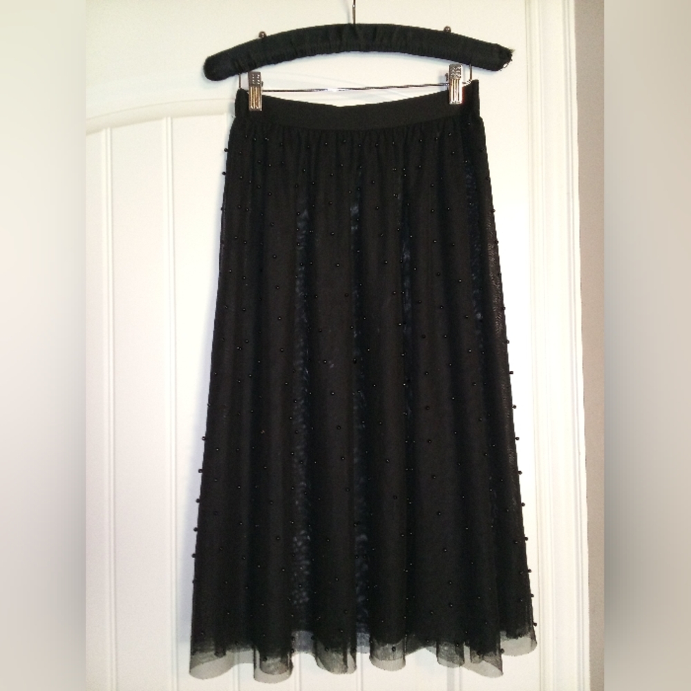COPY - Beautiful beaded black lace skirt kinda see through. VS